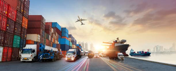 Cargo cranes and containers at a major port